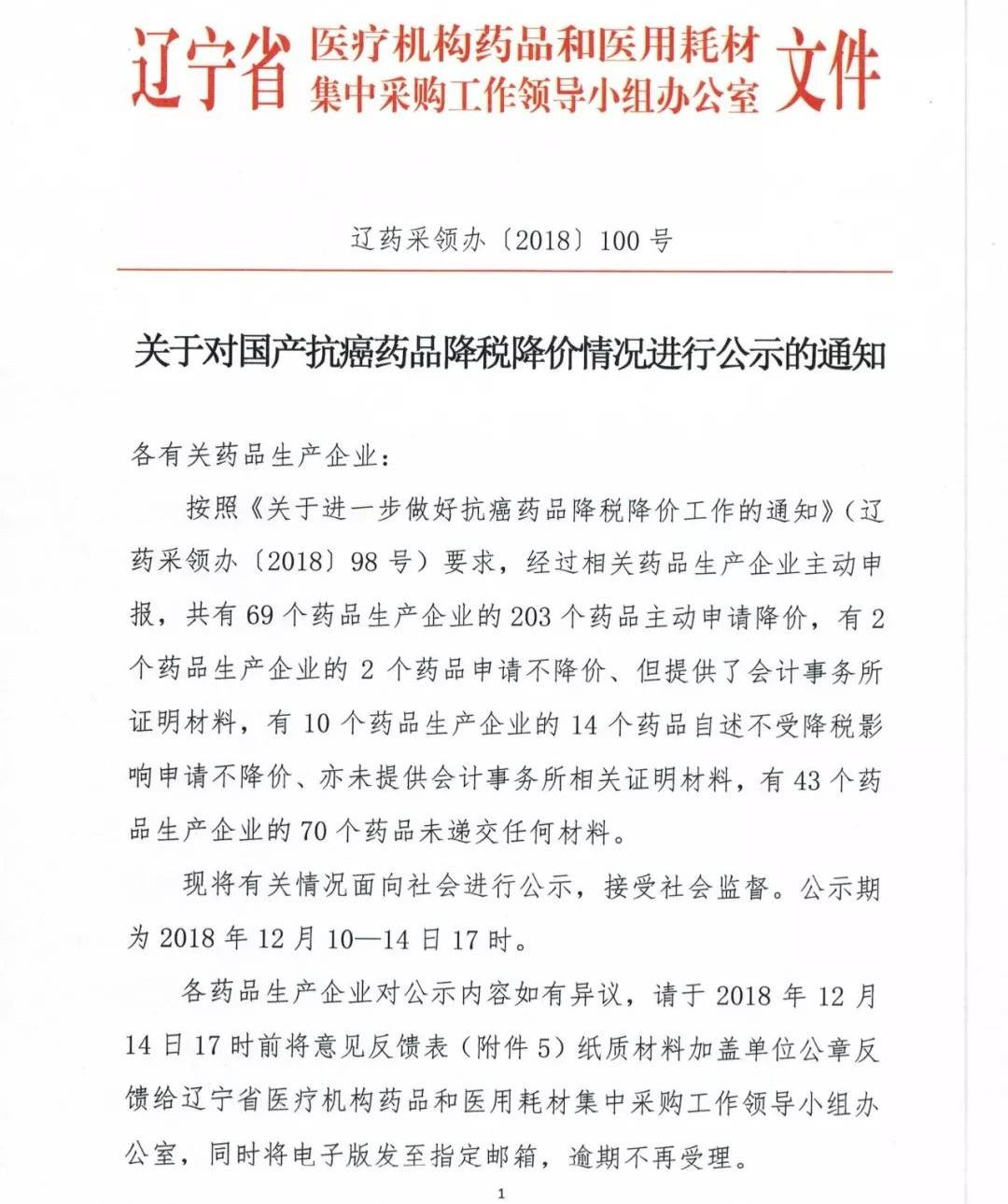 辽宁省发通知 203个抗癌药降价 84个抗癌药或暂停采购。 