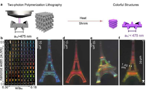 通过收缩光子晶体对3D微尺度物体进行结构彩色打印