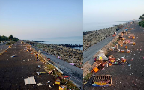 台南黄金海岸线堆满垃圾  网友：中秋节的‘黄金海岸’”