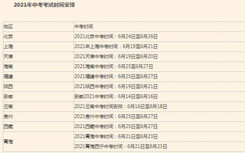 2021年中考是几月几号  2021全国中考时间表安排最新