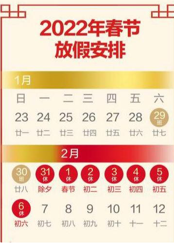 春节放假调休是哪两天怎么安排？春节2022年2月7日上班吗？